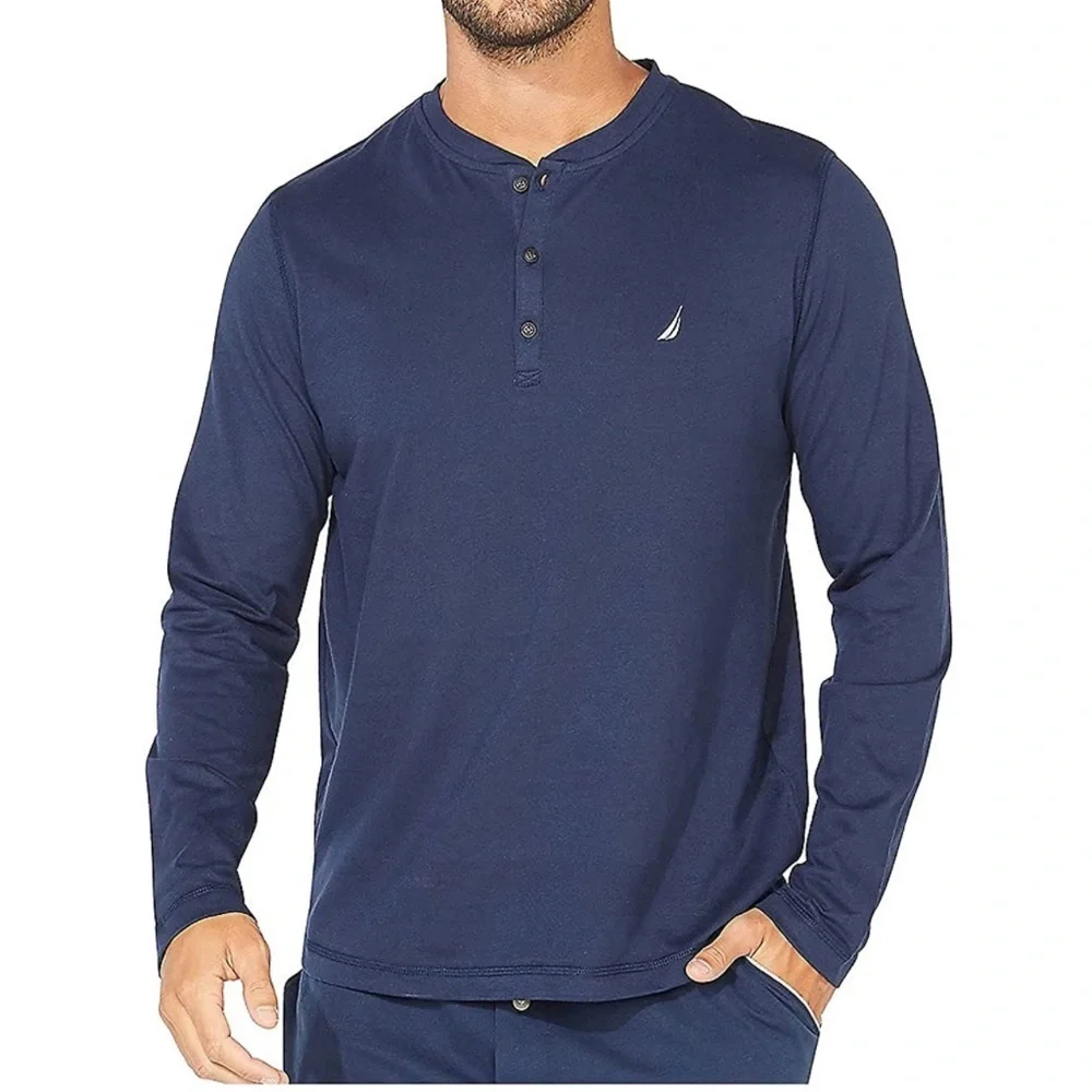 Nautica Men's Long Sleeve Henley Top front logo - Picture 6 of 12